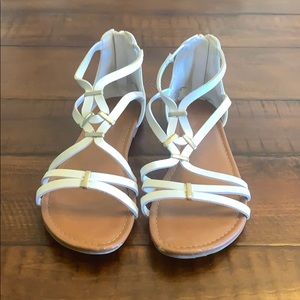 White gladiator sandals with zipper in back